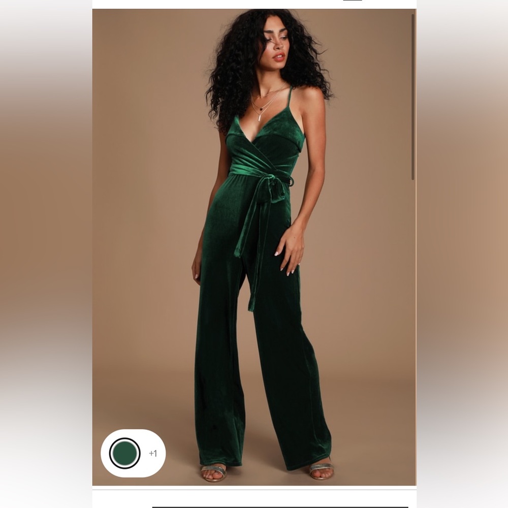 LULUS | Forest Green Velvet Jumpsuit | Medium